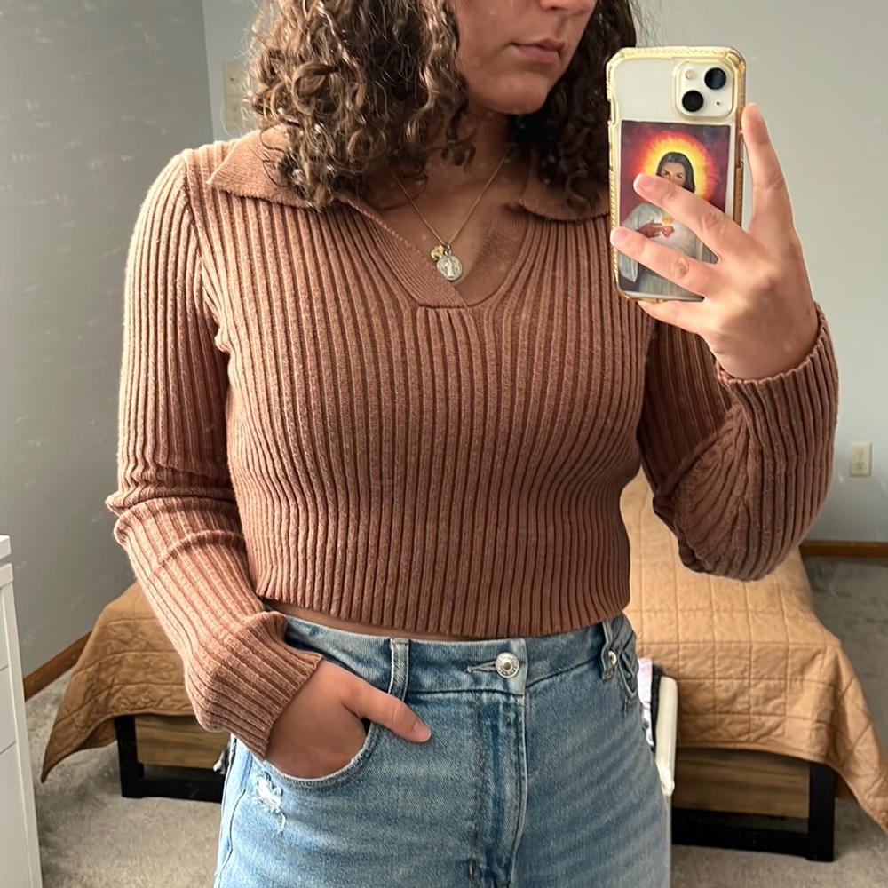 Light Brown Cropped Form-Fitting Sweater